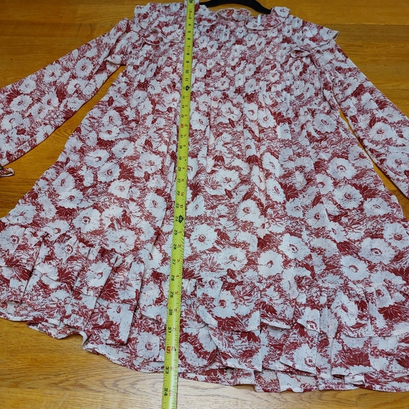 Free People These Dreams Red Floral Print Pleated Long Sleeve Mini Dress Size XS - Picture 12 of 16